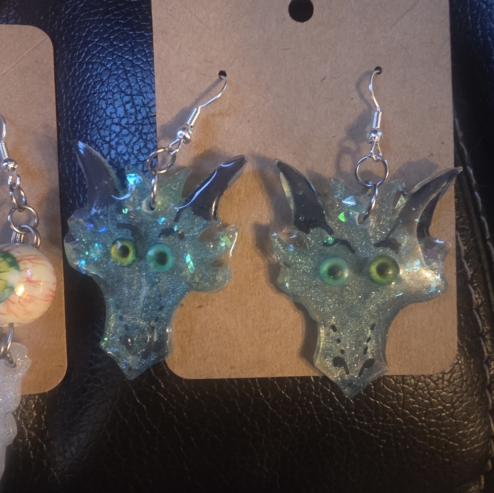 Handmade Dragon Eareings With Glass Eyes And Stainless Steel Metal